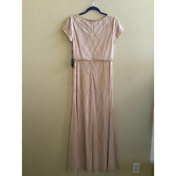 Adrianna Papell Women's Pink Short Sleeve Embellished Overlay Gown Sz 4 NWTS - Picture 3 of 7